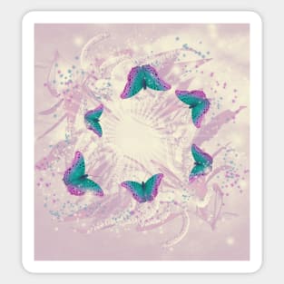 Abstract beautiful retro butterflies swarm over faded wattle Sticker